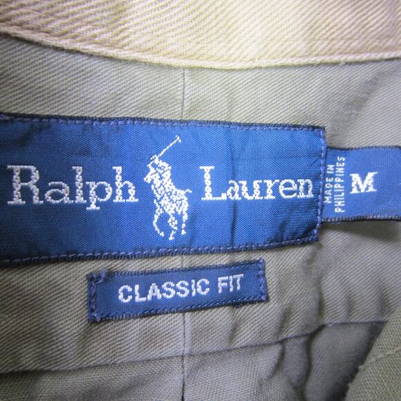 Ralph Lauren Shirt Mens Medium Green Classic Fit Button Down Elbow Patch Preppy - Picture 2 of 9